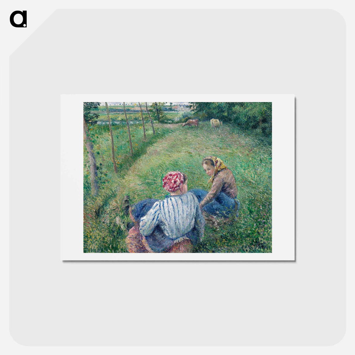 アートポストカード-Young Peasant Girls Resting in the Fields near Pontoise - カミーユ ピサロ Postcard.