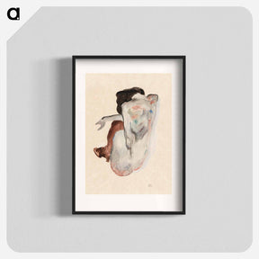 アートポスター-Naked lady. Crouching Nude in Shoes and Black Stockings - エゴン シーレ Poster.