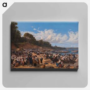 アートパネル-Church-Goers Arriving by Boat at the Parish Church of Leksand on Siljan Lake, Sweden - ヴィルヘルム マーストランド Canvas.