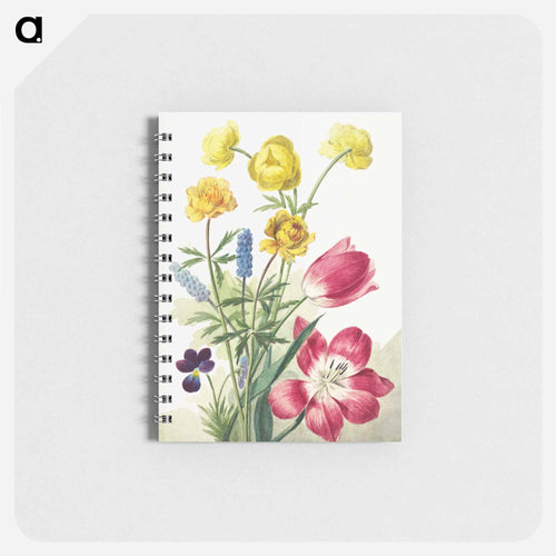 Boeket van tulpen, viooltjes, blauwe druifjes en dotters - ウィレム ヴァン リーン Memo.