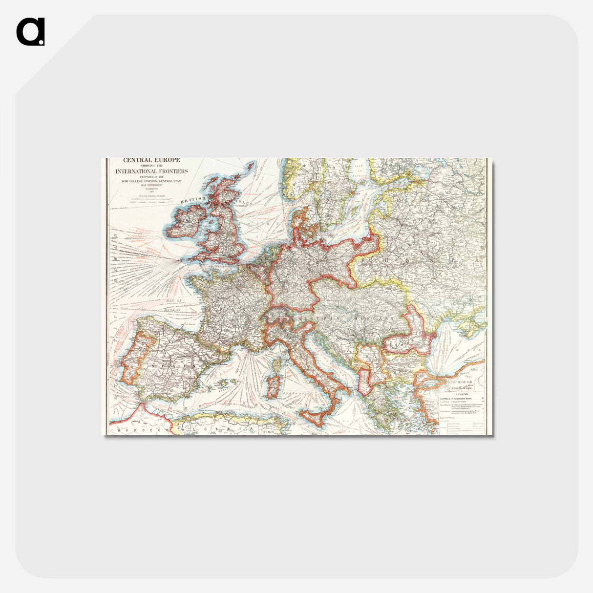 アートポストカード-Strategic map of Central Europe - アンティーク地図 Postcard.