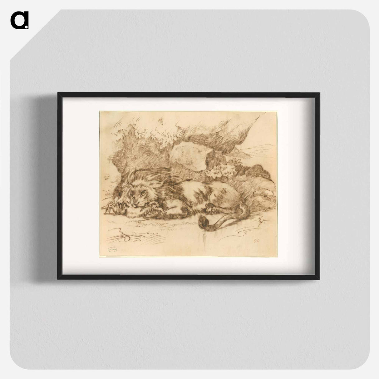 Lion Devouring a Rabbit - ウジェーヌ ドラクロワ Poster.