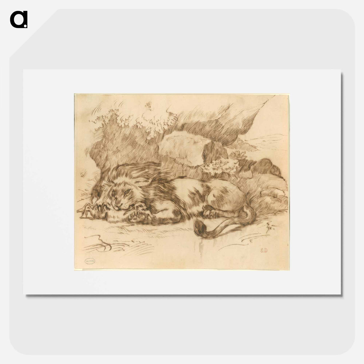 Lion Devouring a Rabbit - ウジェーヌ ドラクロワ Poster.