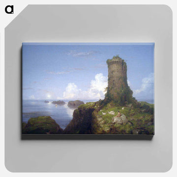 Italian Coast Scene with Ruined Tower - トーマス コール Canvas.