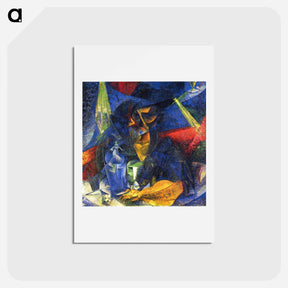 アートポストカード-Woman in a Café: Compenetrations of Lights and Planes - ウンベルト ボッチョーニ  Postcard.