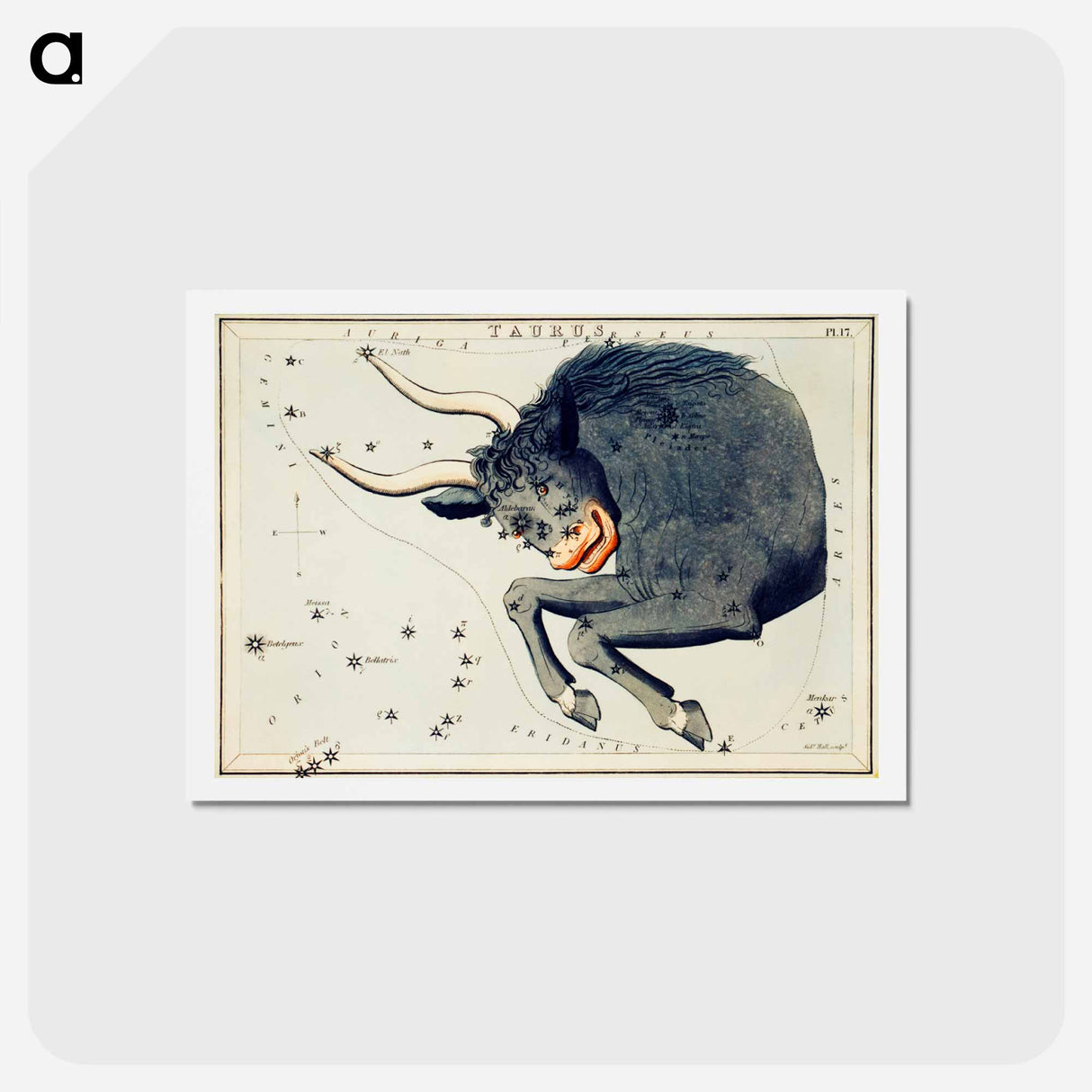 アートポストカード-Astronomical chart of the Taurus - アンティーク地図 Postcard.