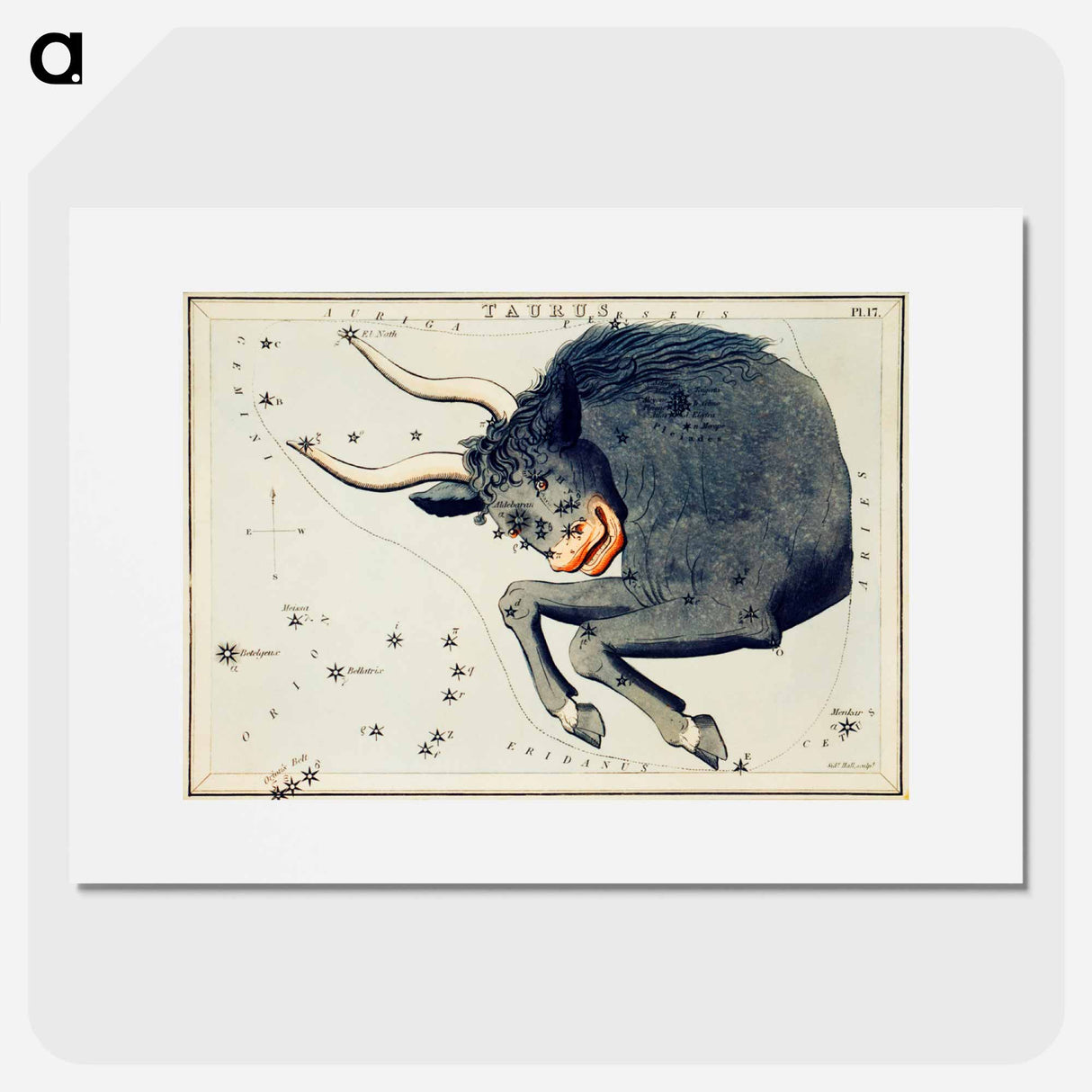 Astronomical chart of the Taurus - アンティーク地図 Poster.