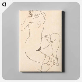 アートパネル-Seated Nude in Shoes and Stockings - エゴン シーレ Canvas.