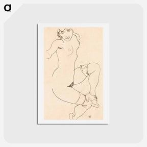 アートポストカード-Seated Nude in Shoes and Stockings - エゴン シーレ Postcard.