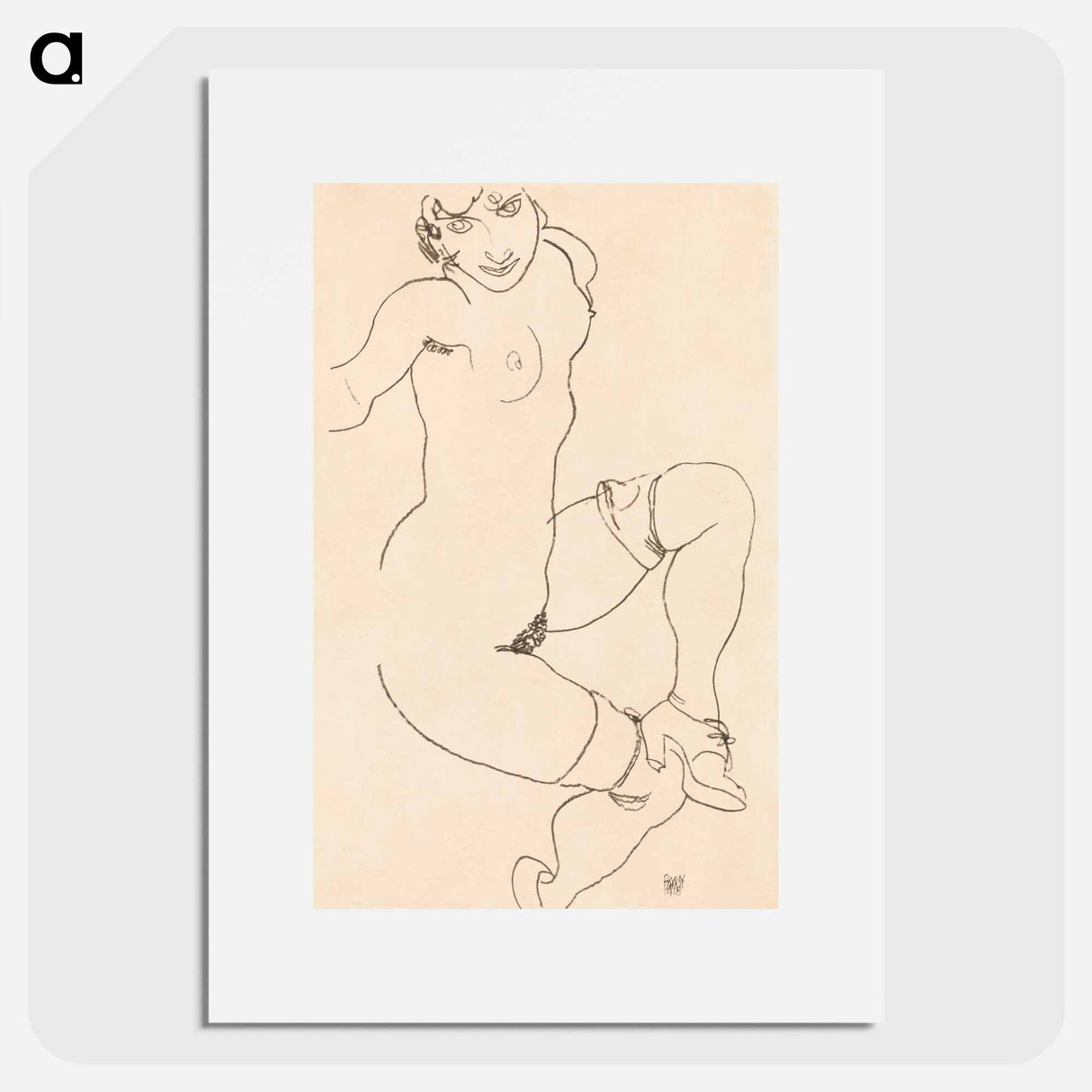 Seated Nude in Shoes and Stockings - エゴン シーレ Poster.