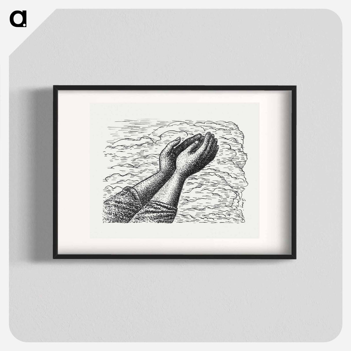 Two hands raised in front of clouds - Leo Gerstel Poster.