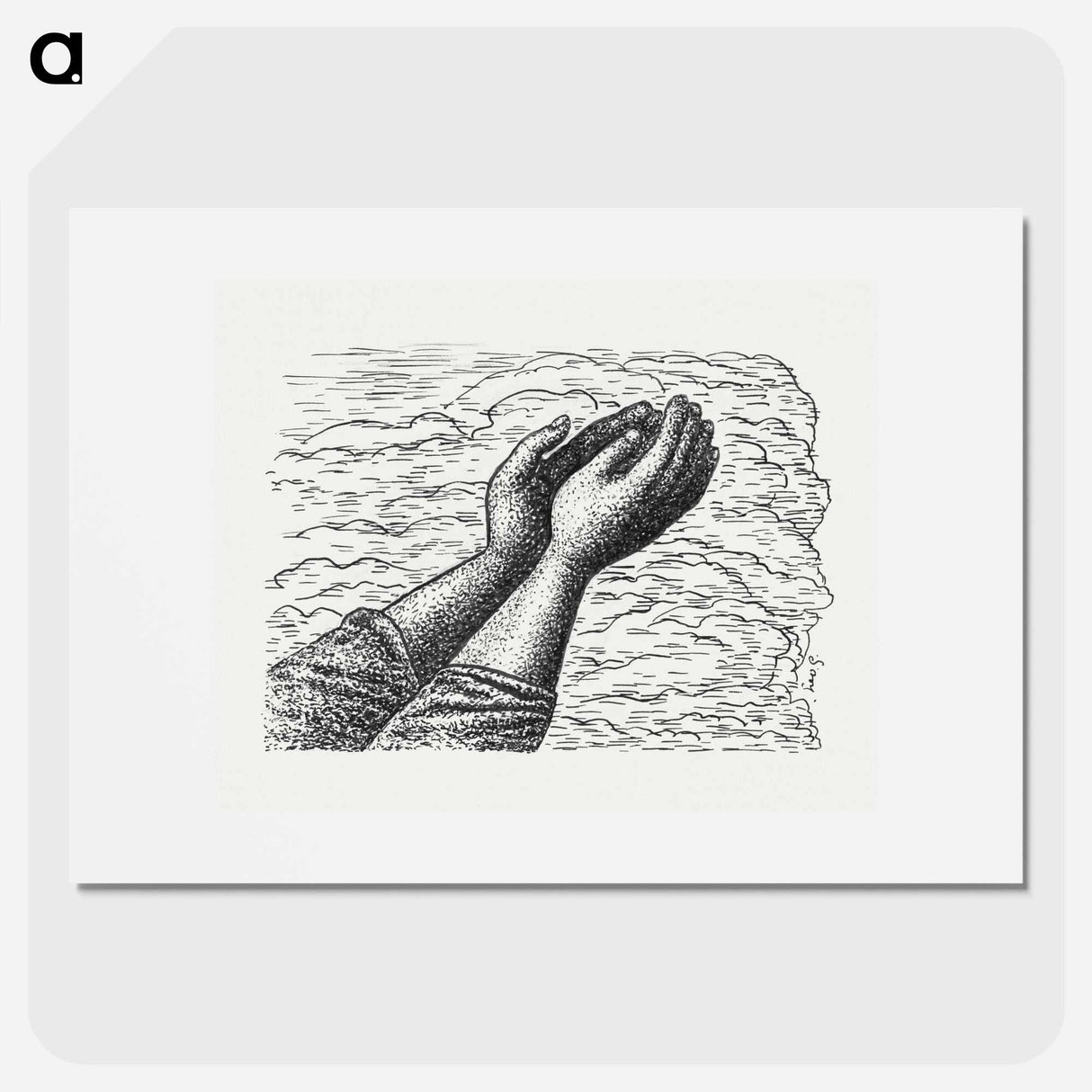 Two hands raised in front of clouds - Leo Gerstel Poster.