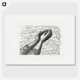 Two hands raised in front of clouds - Leo Gerstel Poster.
