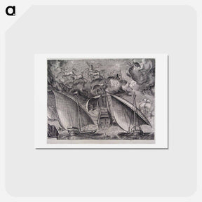 アートポストカード-Man of War between two Galleys - ピーター ブリューゲル Postcard.