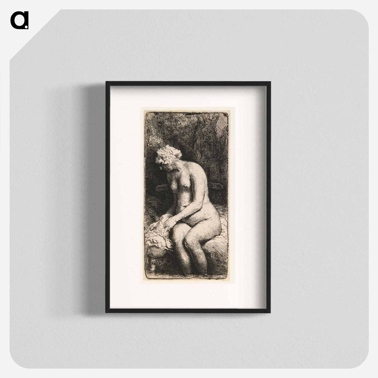 Woman Bathing Her Feet at a Brook - Rembrandt van Rijn Poster.