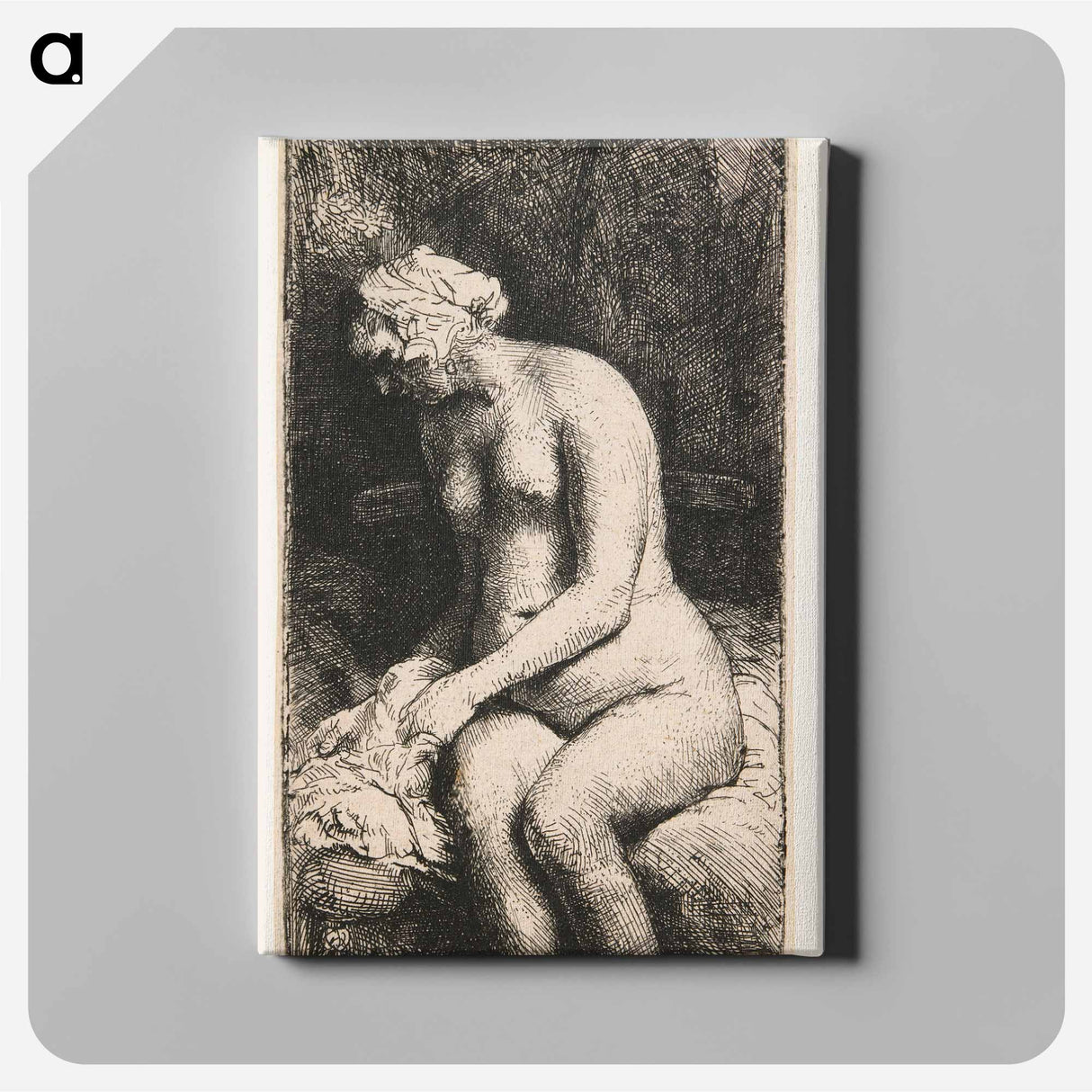 Woman Bathing Her Feet at a Brook - Rembrandt van Rijn Canvas.