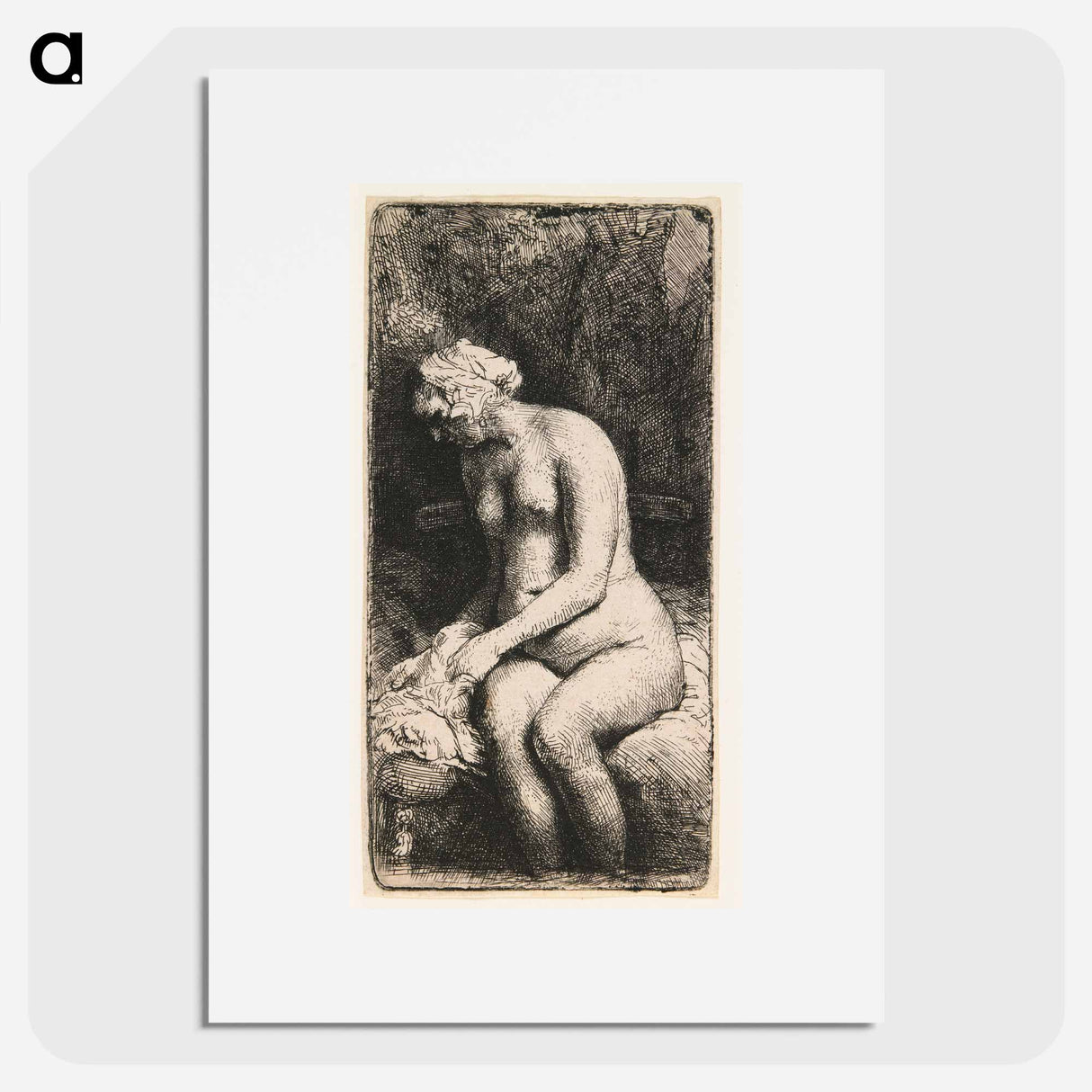Woman Bathing Her Feet at a Brook - Rembrandt van Rijn Poster.
