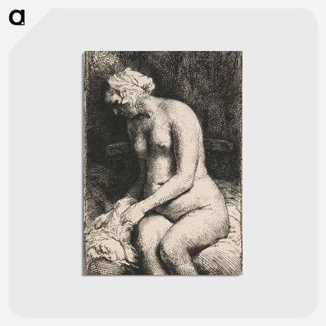 アートポストカード-Woman Bathing Her Feet at a Brook - レンブラント ファン レイン Postcard.