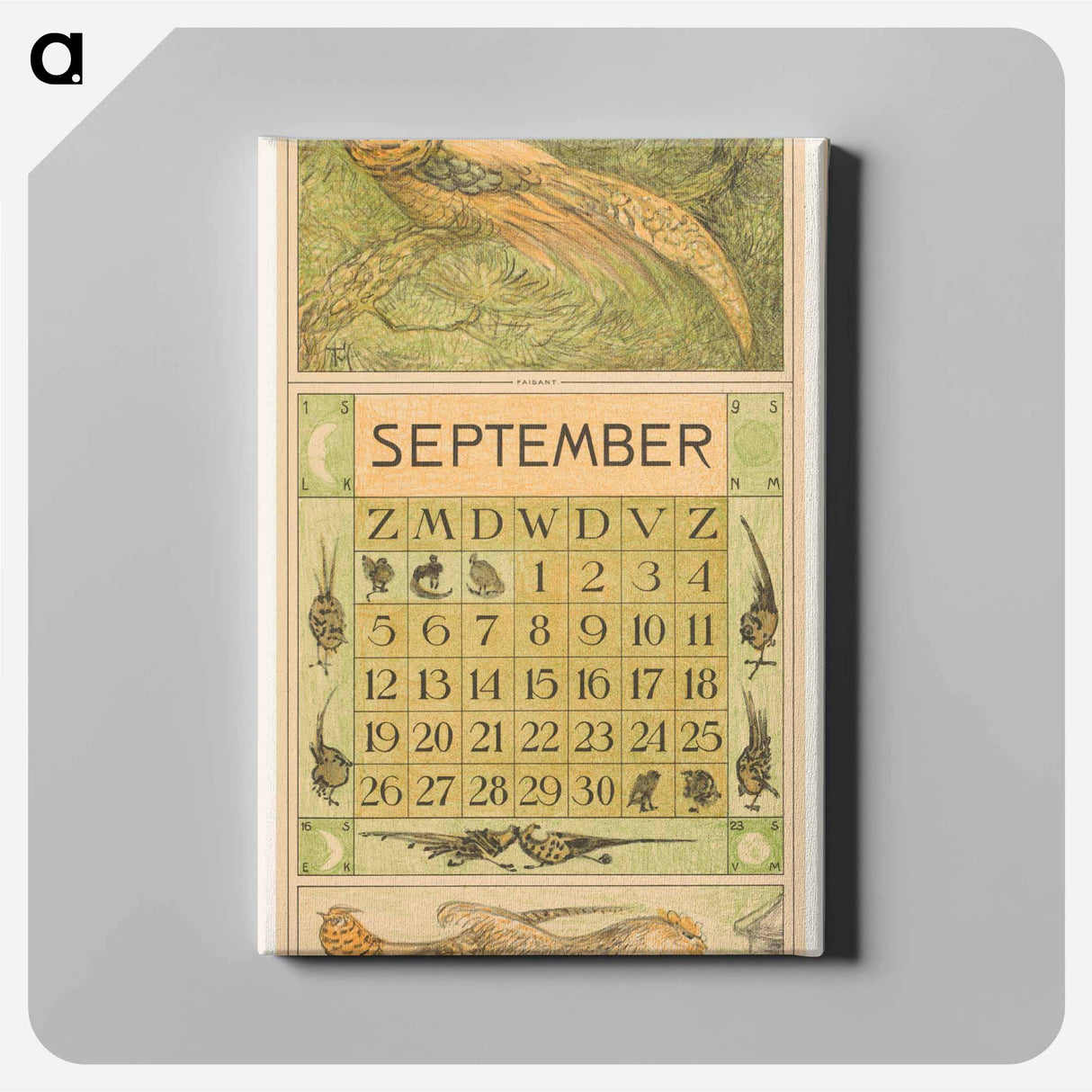Kalenderblad september met goudfazant - テオ ヴァン ホイテマ Canvas.
