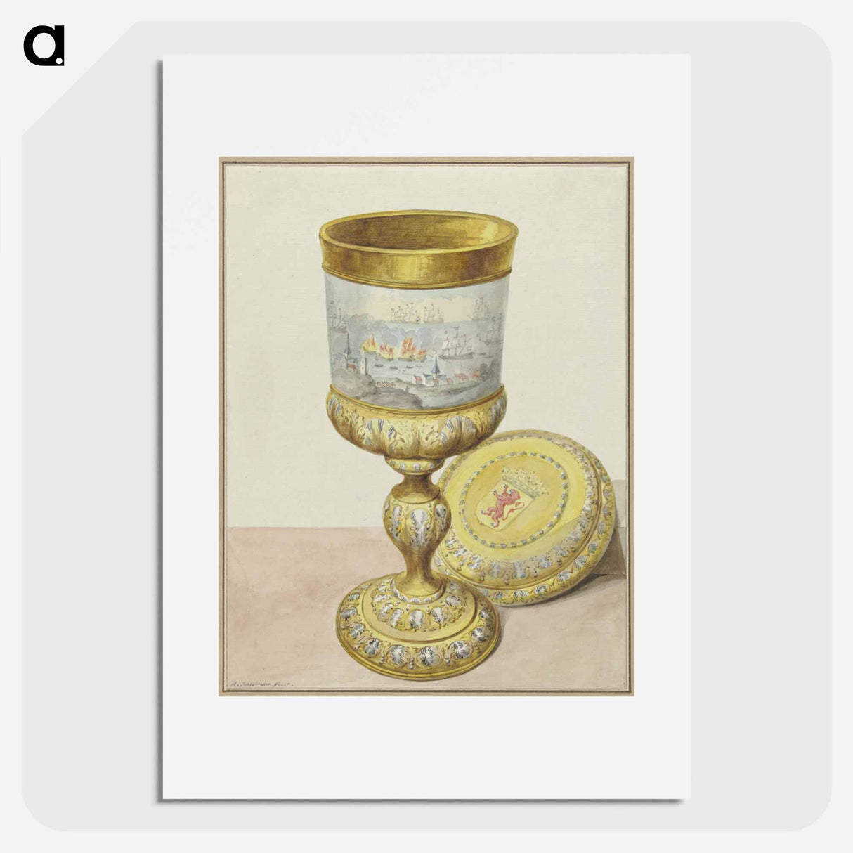 Gouden beker met deksel, geschonken aan Cornelis de Witt ter gelegenheid van de Tocht naar Chatham - アールト シューマン Poster.