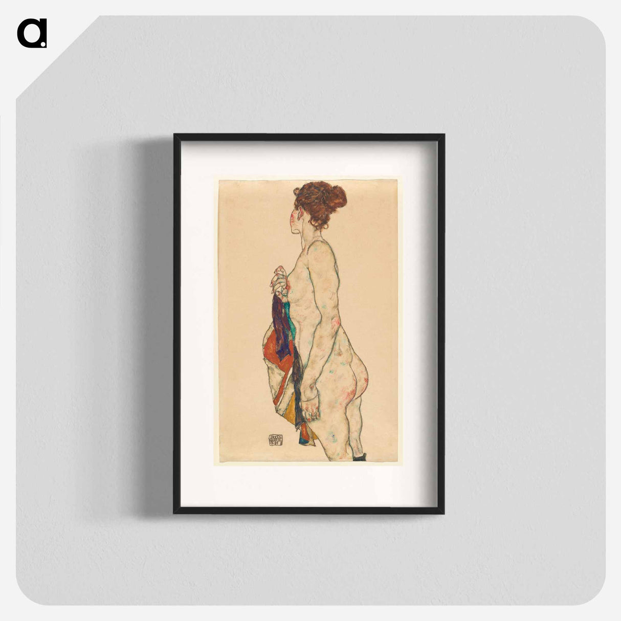 Standing Nude with a Patterned Robe - エゴン シーレ Poster.