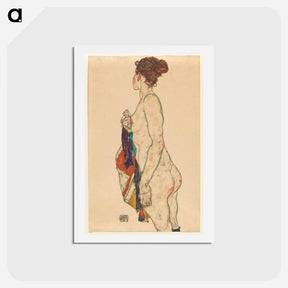アートポストカード-Standing Nude with a Patterned Robe - エゴン シーレ Postcard.