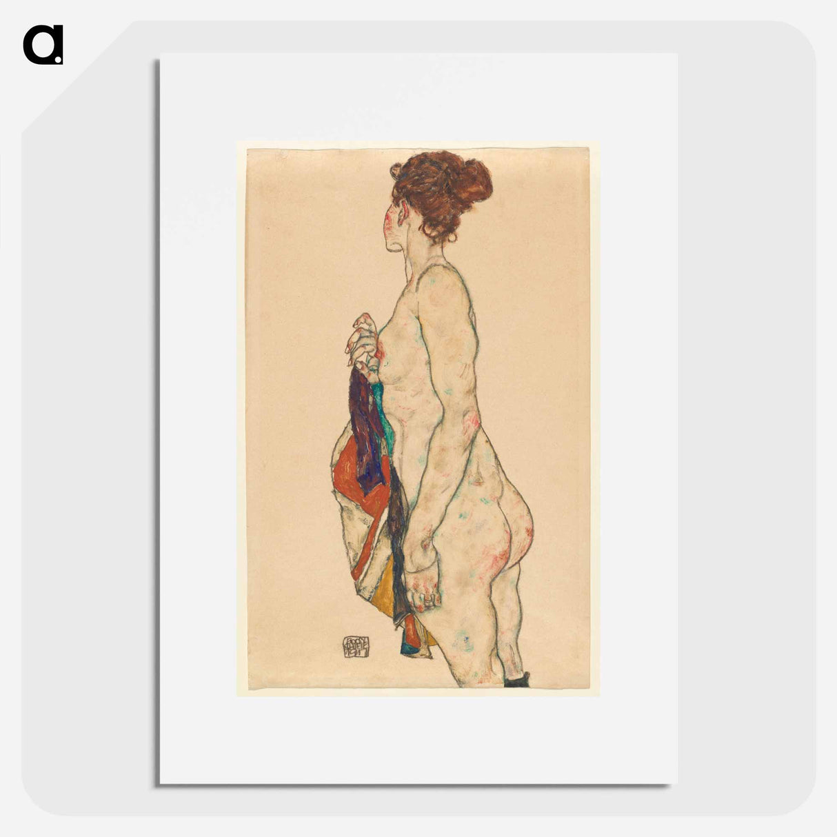 Standing Nude with a Patterned Robe - エゴン シーレ Poster.