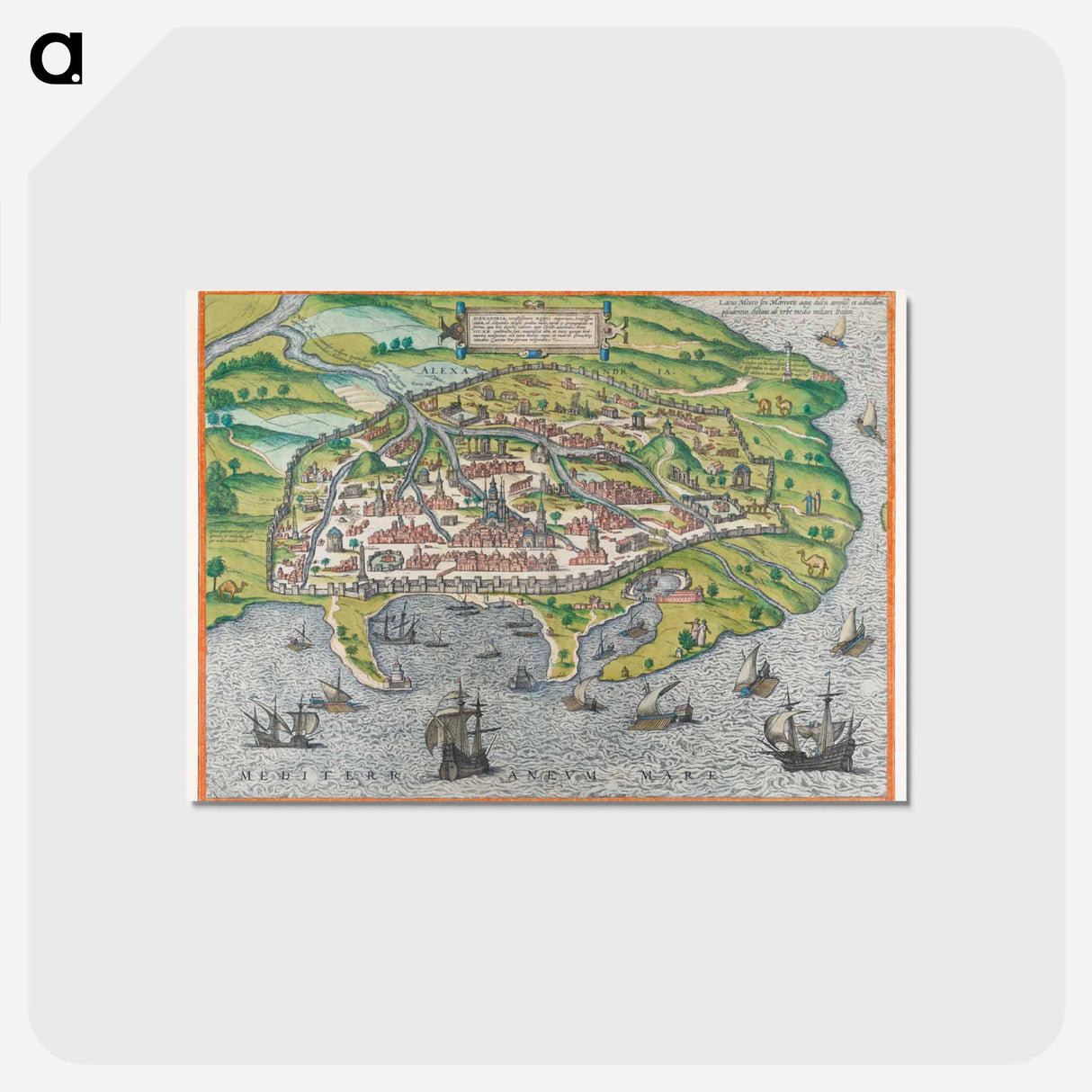 アートポストカード-Map of Alexandria - アンティーク地図 Postcard.