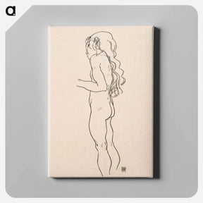アートパネル-Standing Nude Girl, Facing Left - エゴン シーレ Canvas.