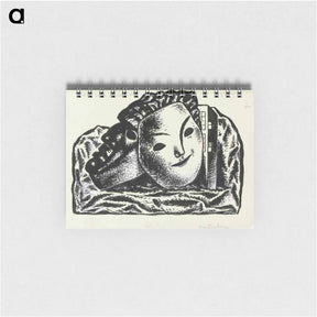 アートメモ帳-Twee maskers voor gebouw en rotsen - レオ ヘステル Memo.