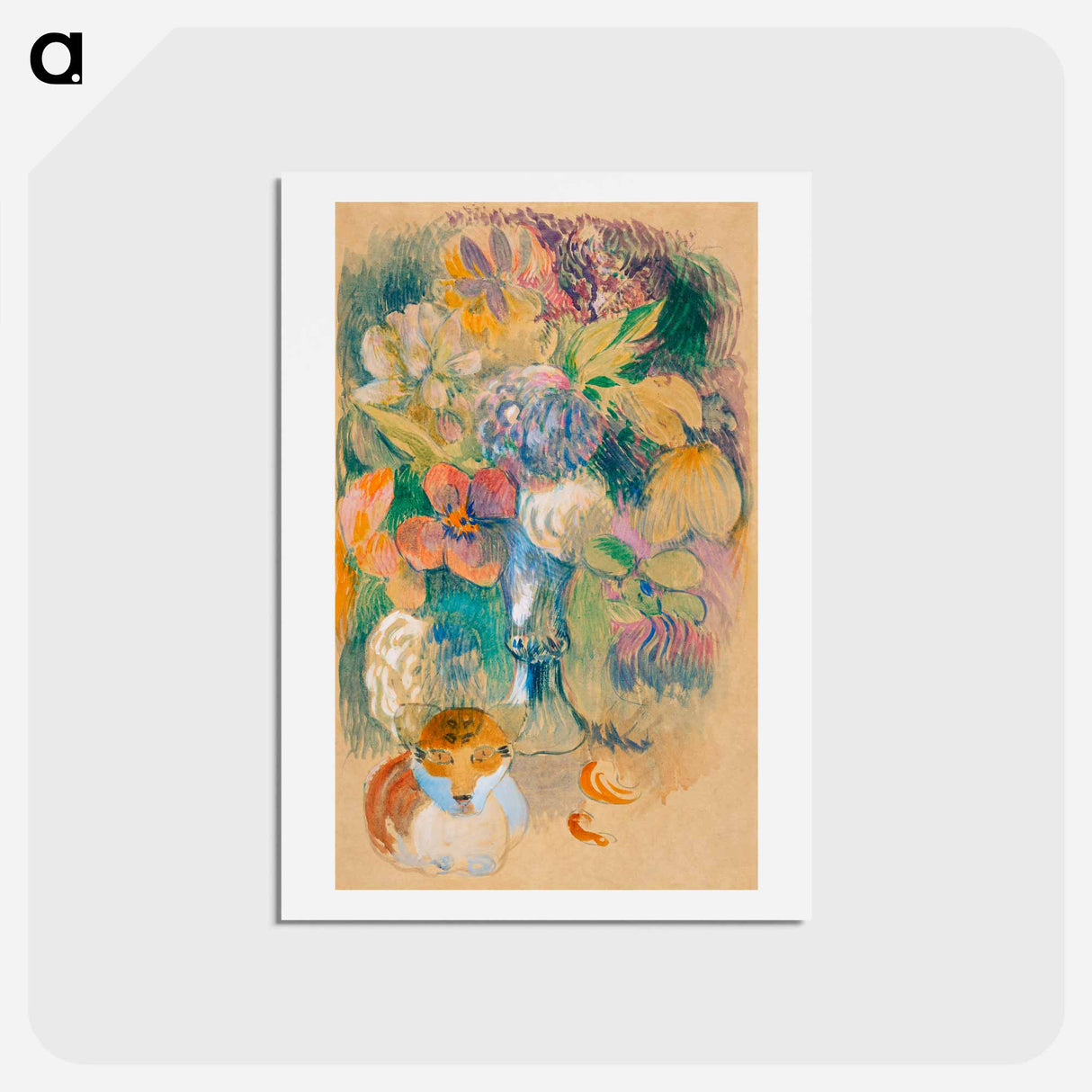 アートポストカード-Still Life with Cat - ポール ゴーギャン Postcard.