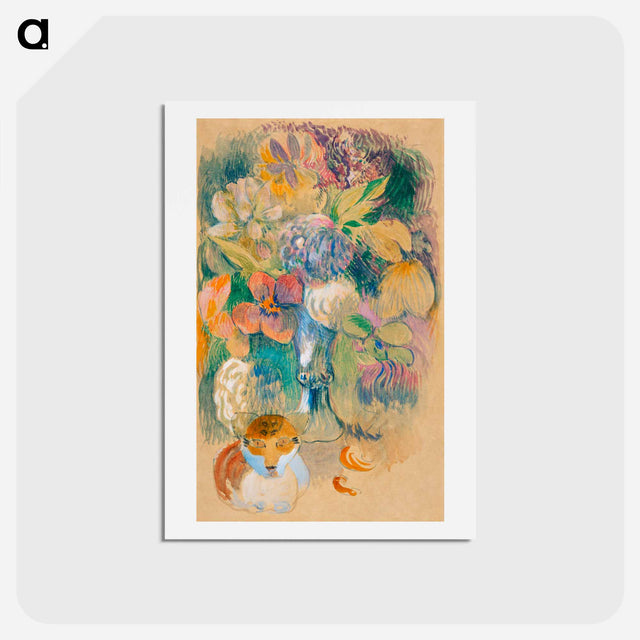 アートポストカード-Still Life with Cat - ポール ゴーギャン Postcard.