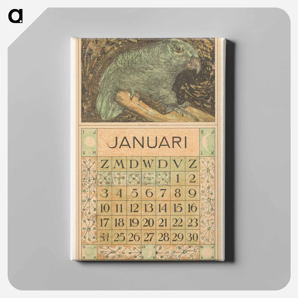 Kalenderblad januari met papegaai - テオ ヴァン ホイテマ Canvas.