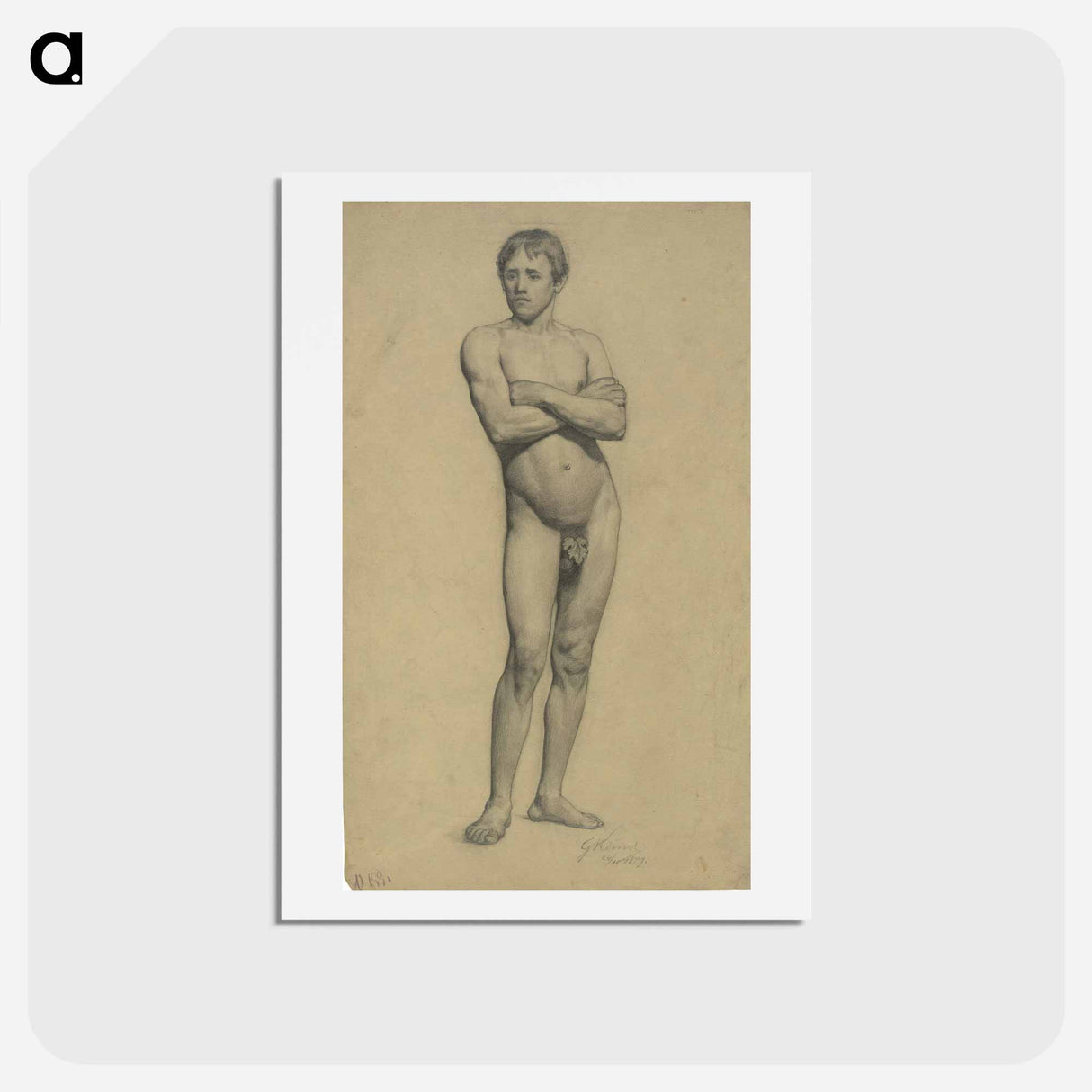 アートポストカード-Male academy nude with folded arms - グスタフ クリムト Postcard.