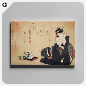 アートパネル-Hokusai's Woman with Morning Glories - 葛飾 北斎 Canvas.