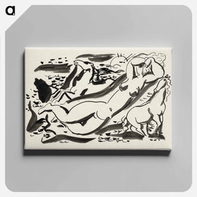 アートパネル-Ontwerp voor een vignet: naakte vrouw en twee paard met de zee op de achtergrond by Leo Gestel - レオ ヘステル Canvas.
