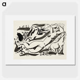 Ontwerp voor een vignet: naakte vrouw en twee paard met de zee op de achtergrond by Leo Gestel - Leo Gestel Poster.