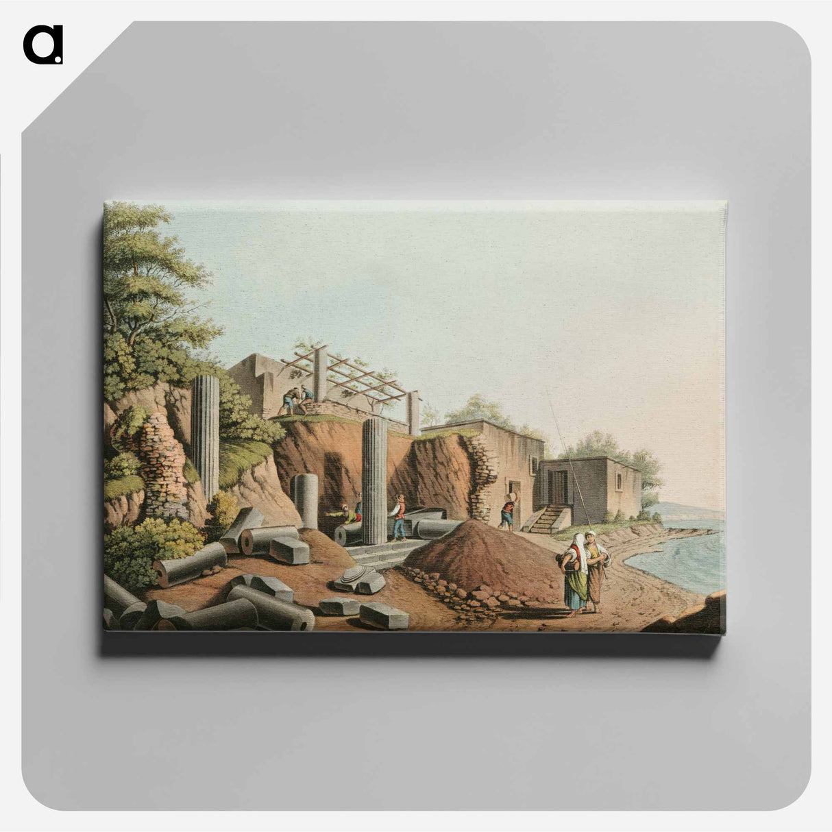 Ancient Temple in the Island of Salina - View of Ottoman Territory Canvas.