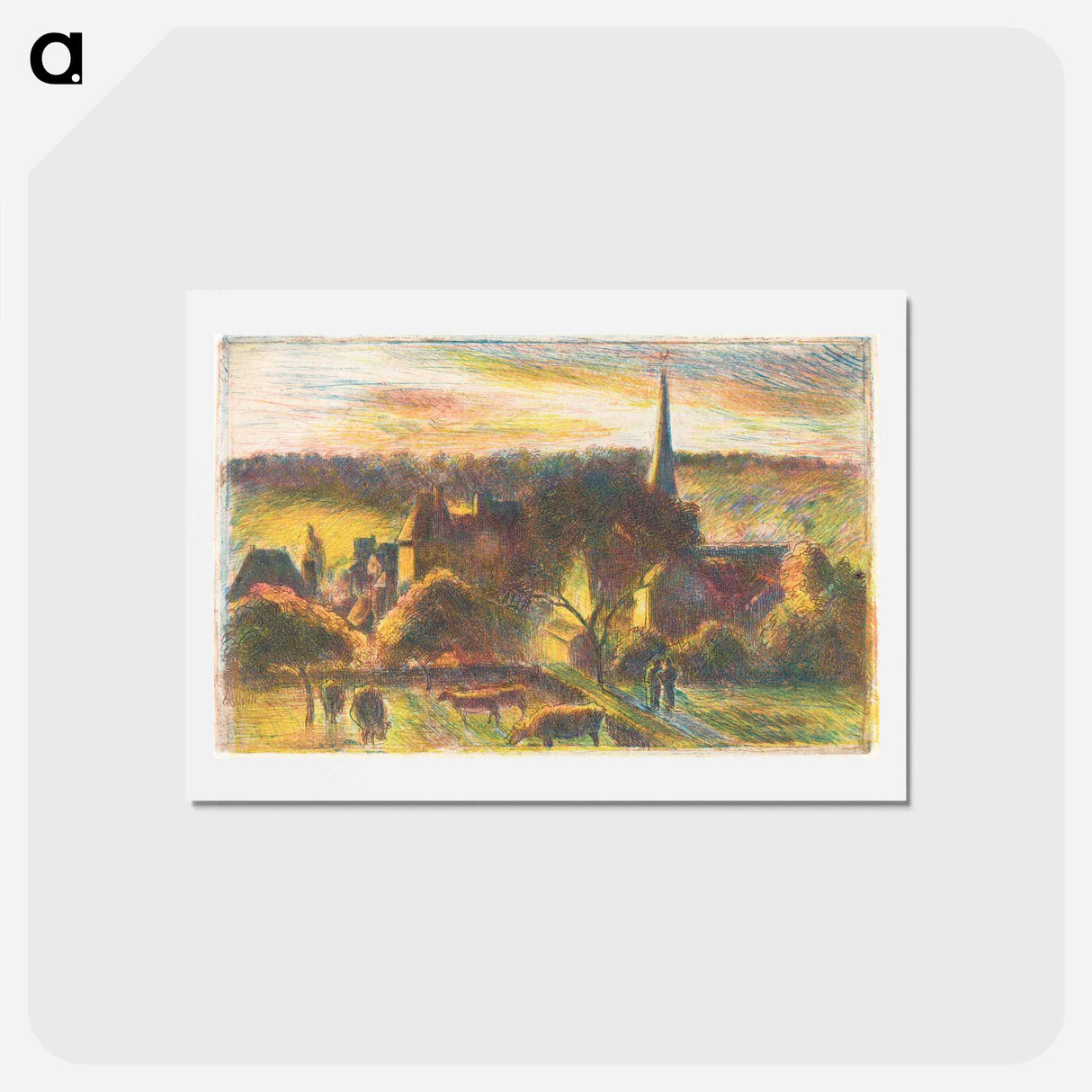 アートポストカード-A Church and Farm at Éragny - カミーユ ピサロ Postcard.