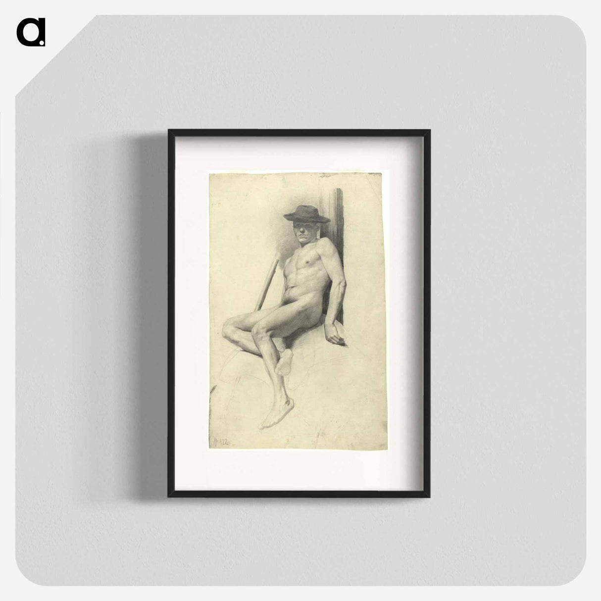 Seated male nude with hat - グスタフ クリムト Poster.