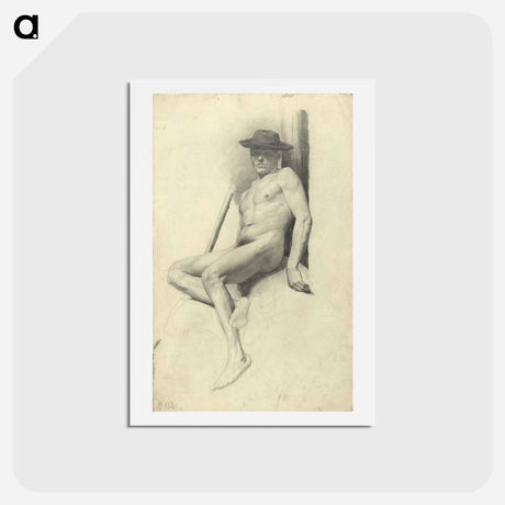 アートポストカード-Seated male nude with hat - グスタフ クリムト Postcard.
