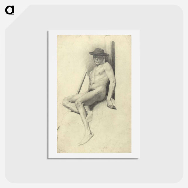 アートポストカード-Seated male nude with hat - グスタフ クリムト Postcard.