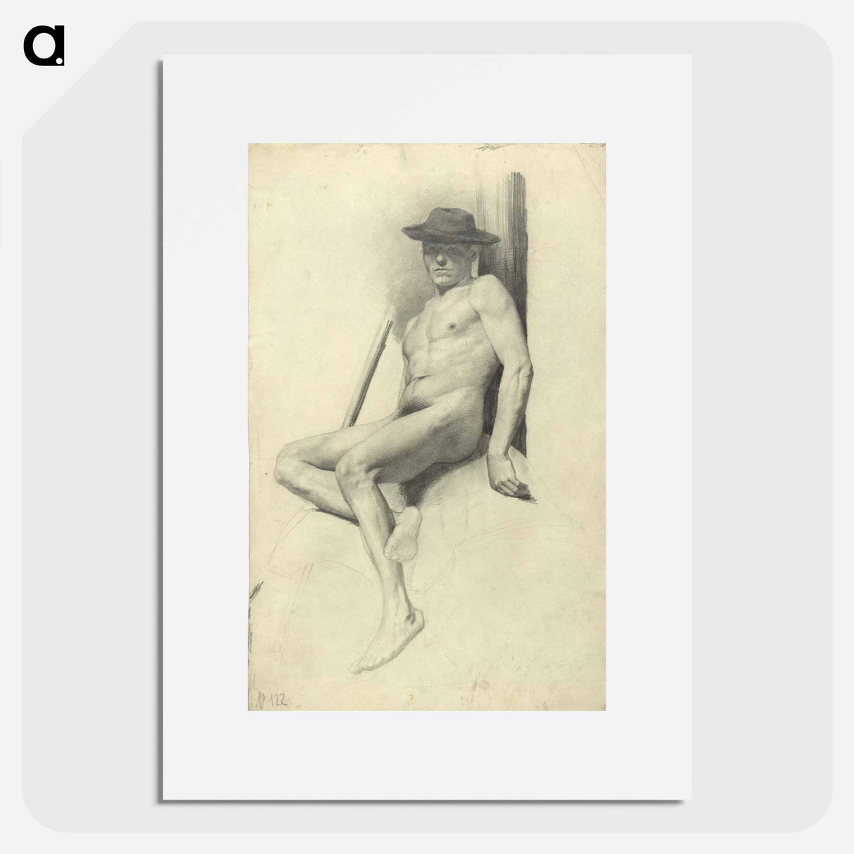 アートポスター-Seated male nude with hat - グスタフ クリムト Poster.