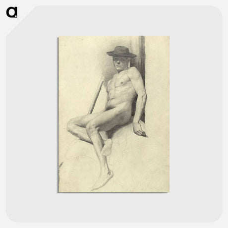 アートポストカード-Seated male nude with hat - グスタフ クリムト Postcard.