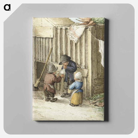 アートパネル-Three children playing with a pig bladder - ジャン ベルナール Canvas.