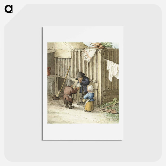 アートポストカード-Three children playing with a pig bladder - ジャン ベルナール Postcard.