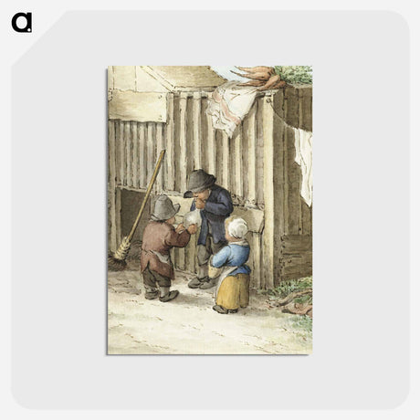 アートポストカード-Three children playing with a pig bladder - ジャン ベルナール Postcard.