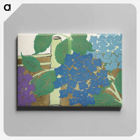アートパネル-Hydrangea from Momoyogusa–Flowers of a Hundred Generations - 神坂 雪佳 Canvas.