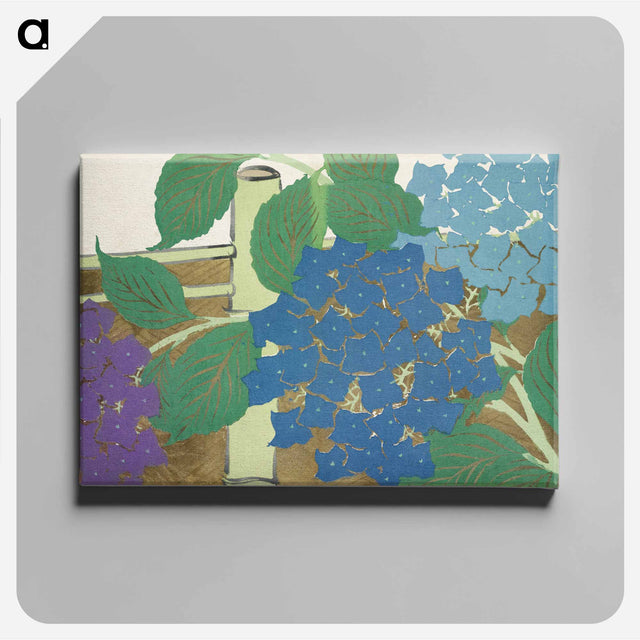 アートパネル-Hydrangea from Momoyogusa–Flowers of a Hundred Generations - 神坂 雪佳 Canvas.