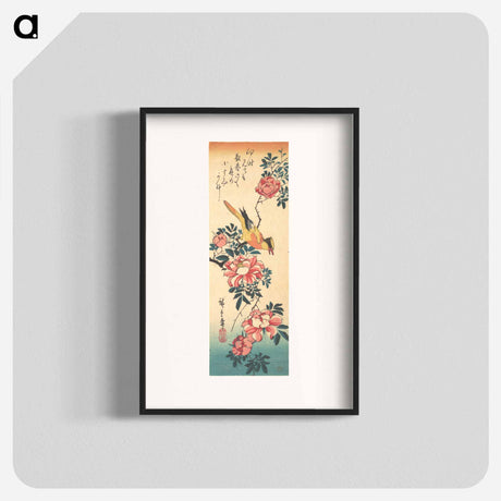 アートポスター-Eastern Grey Wagtail and Rose
 - 歌川 広重 Poster.